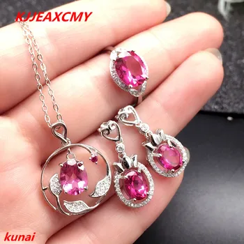

KJJEAXCMY boutique jewels 925 silver inlay natural Pink Topaz Ring Pendant Earrings 3 suit jewelry necklace sent