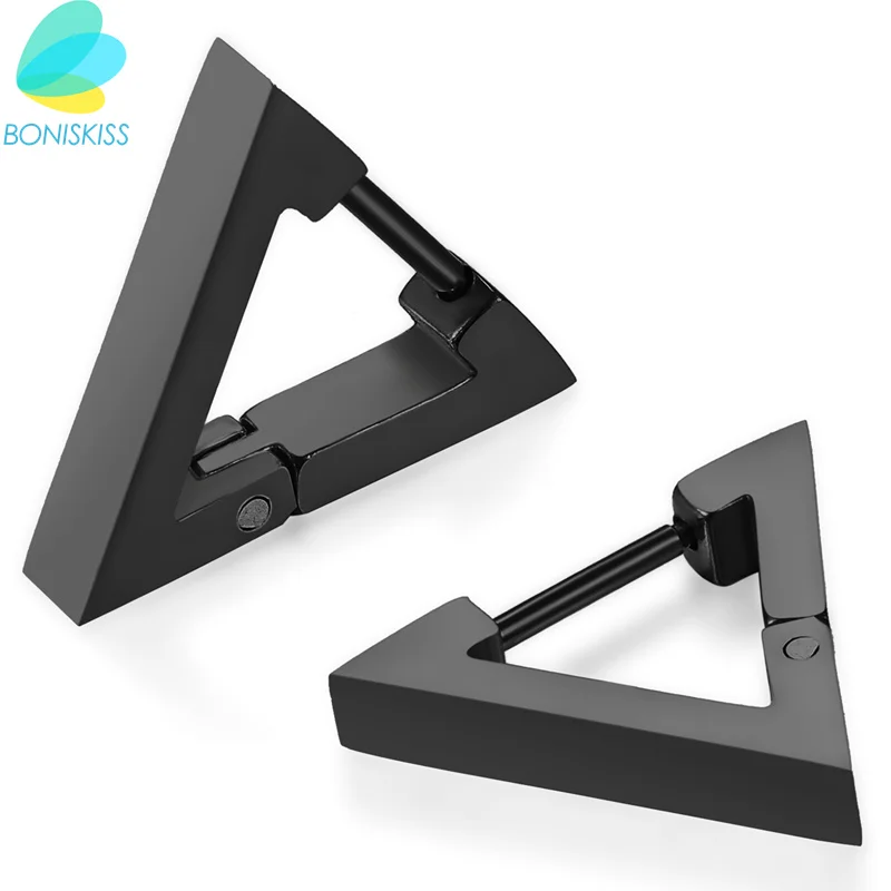 

Boniskiss New Fashion 2018 Brand Design New Fashion Men And Women Hoop Earrings Female Jewelry Triangle Stainless Steel Earrings