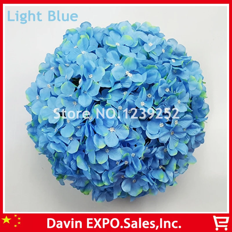 NEW 10 Pcs Light Blue Artificial Hydrangea Silk Flowers Ball Kissing