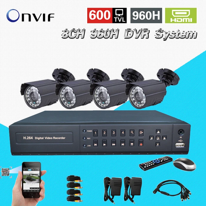8 Channel cctv Security camera with DVR System 4pcs 600TVL Camera video