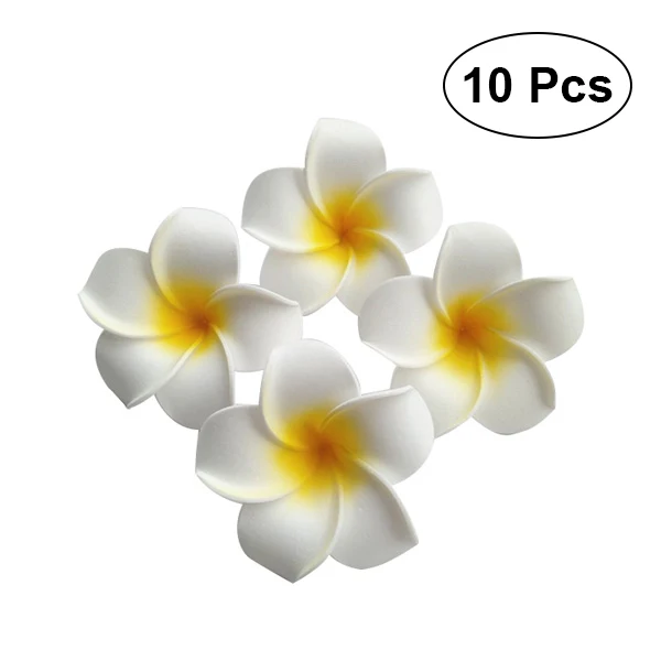 

10pcs White with Yellow 7cm Fashion Women Hawaii Flower Hair Clip Hairpin Simulation Egg Flower Headdress to Beach Luau Party