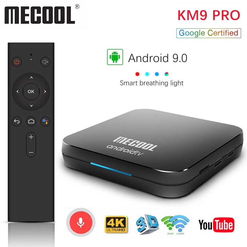 Androidtv 9.0 جوجل معتمد MECOOL KM9 برو 4 GB 32 GB الروبوت 9.0 التلفزيون مربع Amlogic S905X2 4 K صوت 2.4G 5G المزدوج واي فاي BT4.0 KM9ATV
