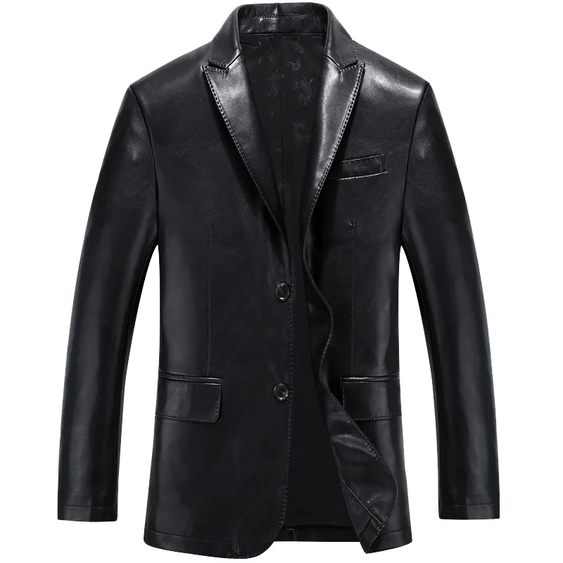 Autumn Fashion Real leather SLim Fit Business Coats Sheep SKin Leather Casual Blazers Outwear Male Button Long Sleeved Coats