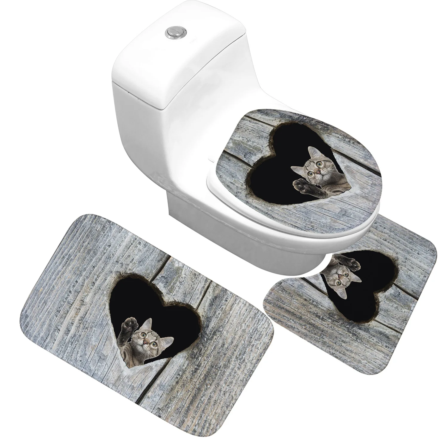 

Cute Animal Bath Mat 3 Pieces / Set Toilet Cover U-shaped Foot Mat Non-slip Absorbent Bathroom Floor Mat Bath Rug Decoration