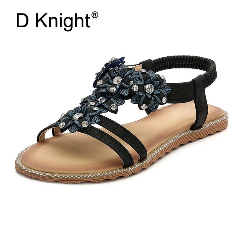Fashion pu Leather Sandals Women Bohemian Summer Ladies Casual shoes woman Rhinestone Appliques Female Beach Shoes Flat Sandals (8)
