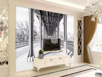 

European and American city scenery black and white landscape TV background wall painting decorative wall paper