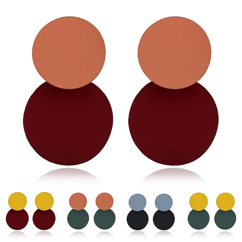 

LNRRABC 2018 new hot big round leaf hit color 5 color double circle party beautiful hanging earrings high quality bohemian gift