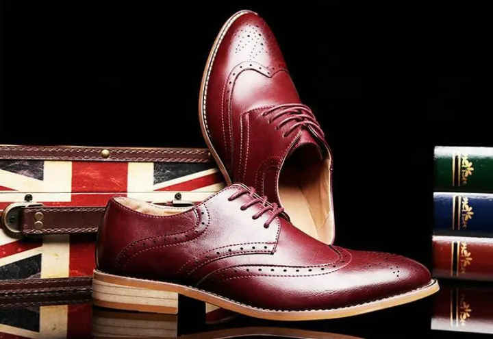 Dropshipping fashion new brand casual spring leather shoes mens dress business brogue shoes male lace up wedding shoes A005