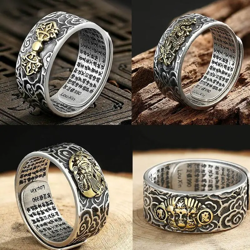 Pixiu очаровательное кольцо фэн-шуй амулет богатство удача открытое регулируемое кольцо буддийские ювелирные изделия для мужчин подарок