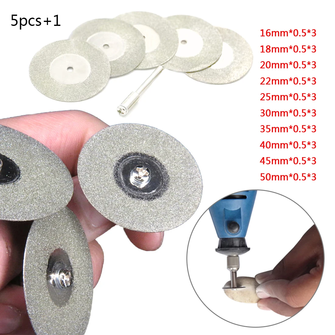 

5pcs/set Mini Diamond Saw Blade Silver Cutting Discs Connecting Shank with for Drill Fit Rotary Tool