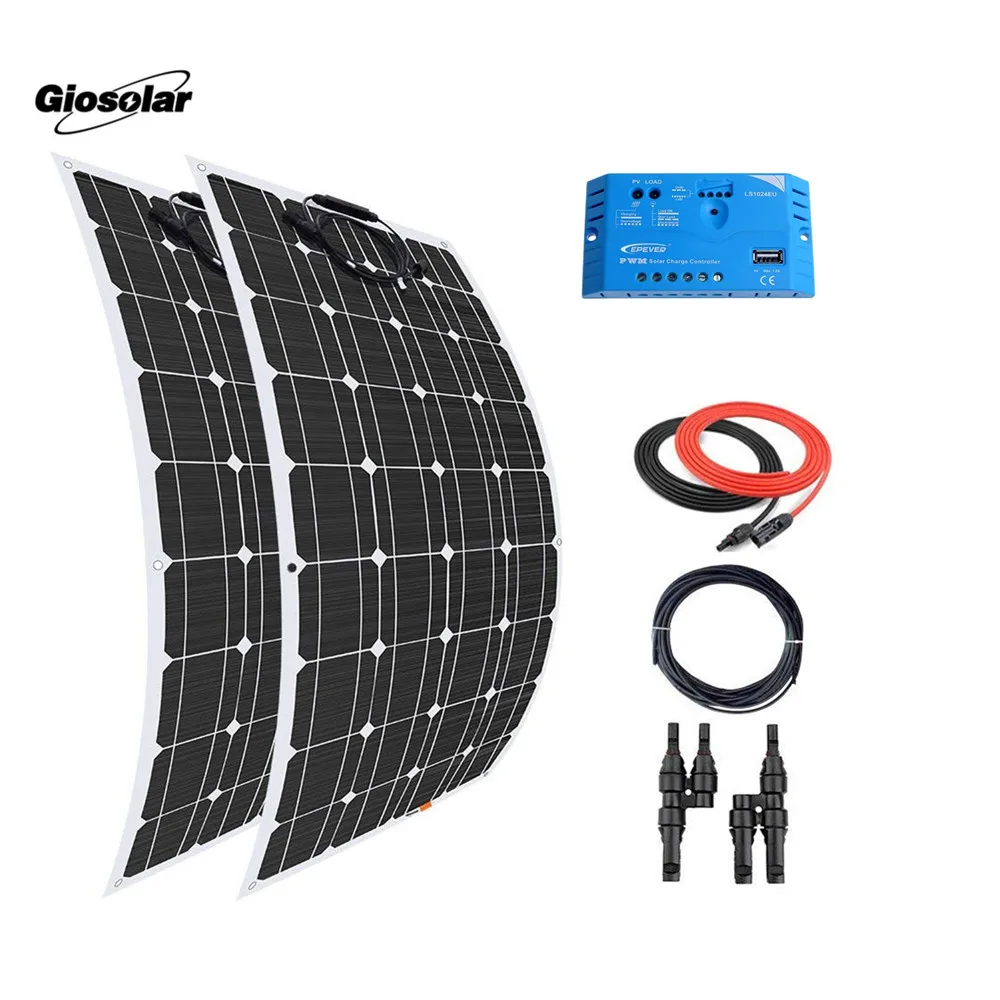 Giosolar солнечная панель 200 Вт(2x100 Вт) Гибкая солнечная панель набор батареек зарядное устройство монокристаллический контроллер солнечной зарядки контроллер заряда