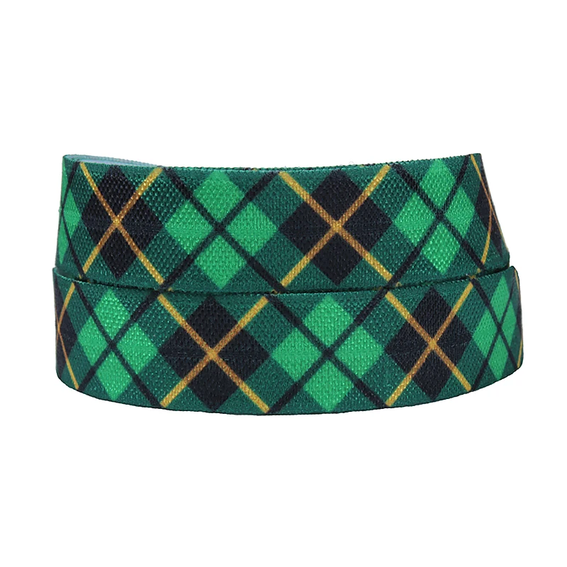 

FLRA FOE Wholesale 15mm nylon plaid fold over elastic for Christmashair ribbon