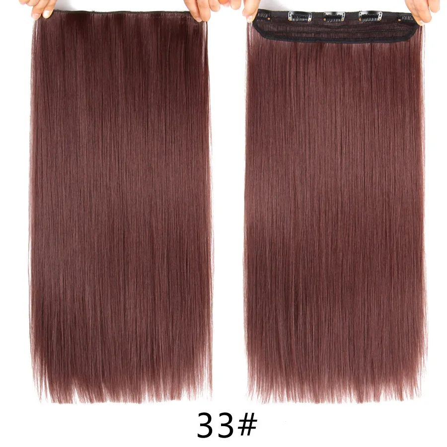 Leeons, 5 клипсов, длинные прямые волосы для наращивания, 22 дюйма, синтетические, Омбре, черный, коричневый цвет, накладные волосы на клипсах для женщин, 26 цветов - Цвет: 33