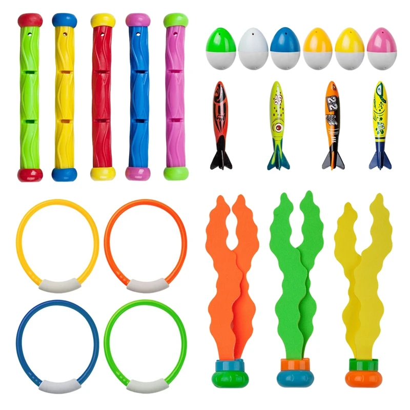 

22 Pack Diving Pool Toy Rings(4 Rings, Diving Throw Torpe do(4 Pcs), Diving Eggs(6 Eggs)& For Kids