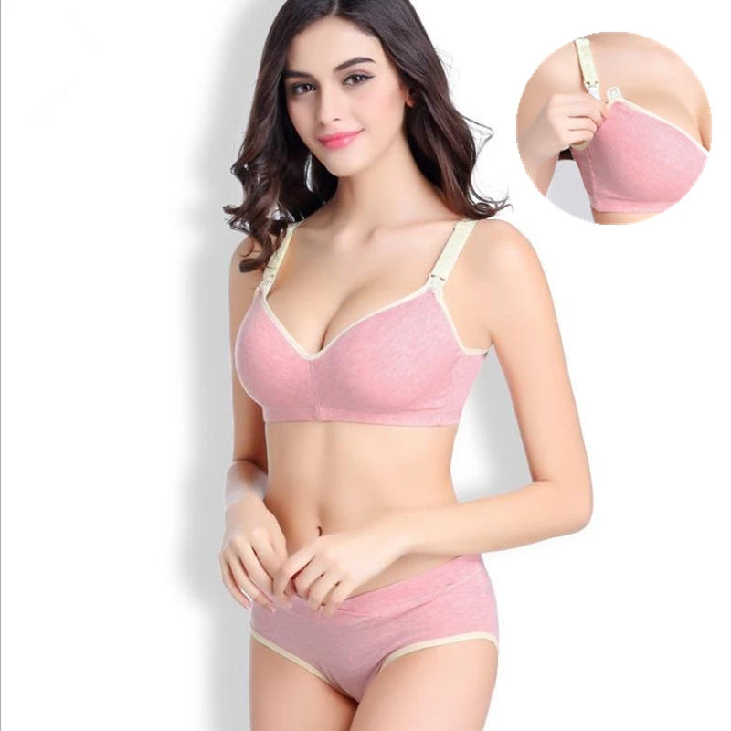

New Cotton Maternity nursing bra set Upper buckle wire free Breastfeeding bra for Pregnant women Pregnancy Underwear Briefs Bra
