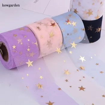 

Kewgarden Wholesale 10cm 6cm Hot stamping Stars Seersucker Soft Ribbons Handmade Bowknot Voile Ribbon DIY Accessories 25 Meters