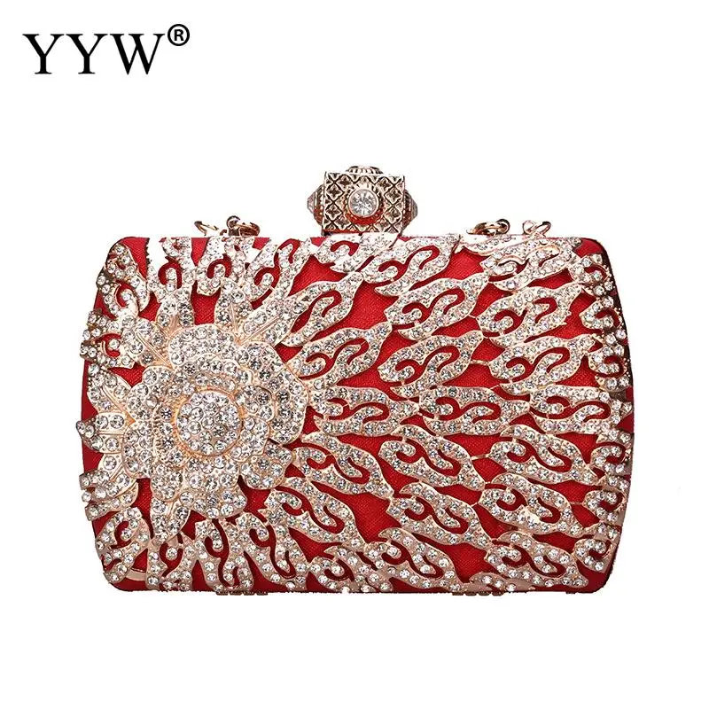 

Pu Leather Polyester Easy Matching Women Clutch Bag With Chain Attached With Hanging Strap With Rhinestone Floral Sold By Pc