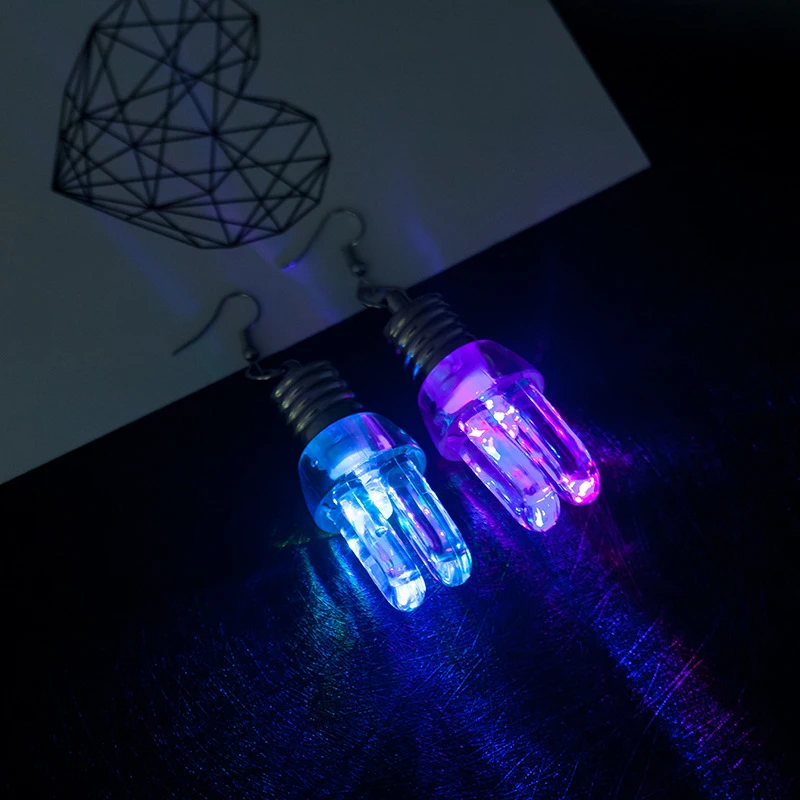 

Doreen Box Alloy Hook Earrings Light Bulb Pendants Colorful Light Club Series Fashion Funny Jewelry For Women Girl,1 Pair