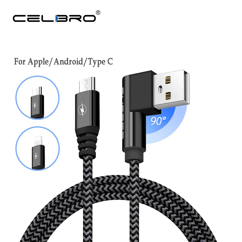 

90 Degree Micro USB Cable Qualcomm Quick Charge QC 3.0 USB Type C Cable Cabo Tipo C For Samsung MacBook Xiaomi LG V30 V20 G6 G5