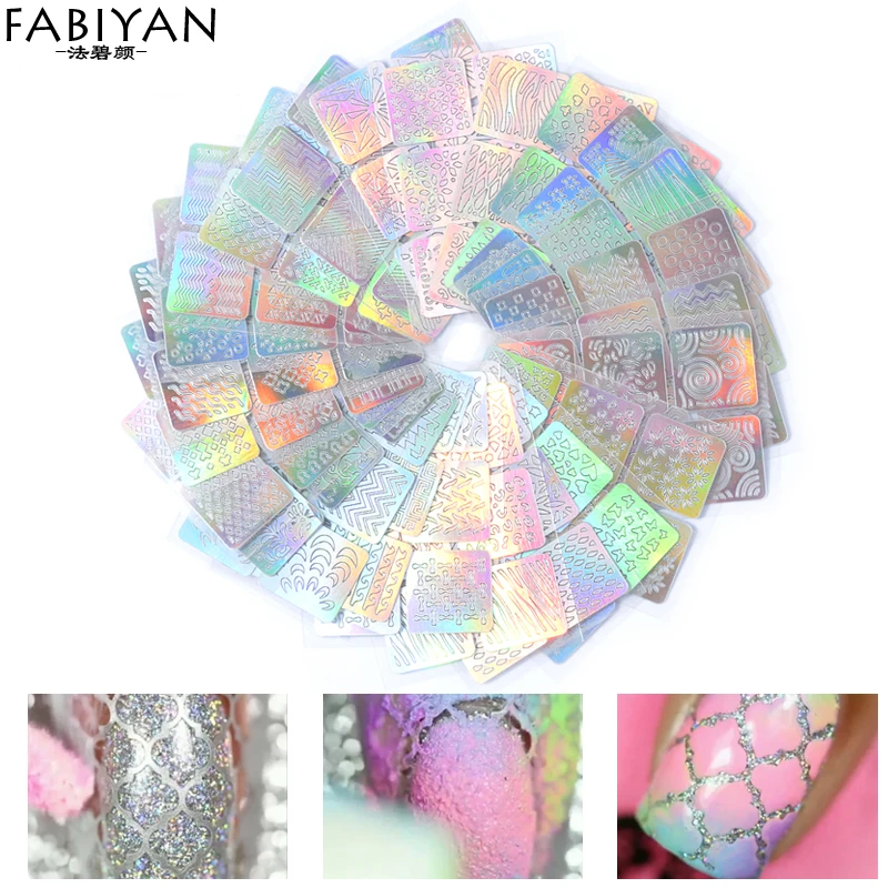 

Nail Art Laser Hollow Tips Stencil Transfer 3D Stickers Paper Design 3D Image Foil Guide Template Print UV Gel Polish Decals Set