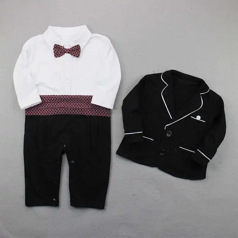 Розничная Демисезонный для маленьких мальчиков комбинезон с галстуком-бабочкой с длинными рукавами в джентльменском стиле для Одна деталь комбинезоны спецодежда для Одежда для мальчиков - Цвет: Black