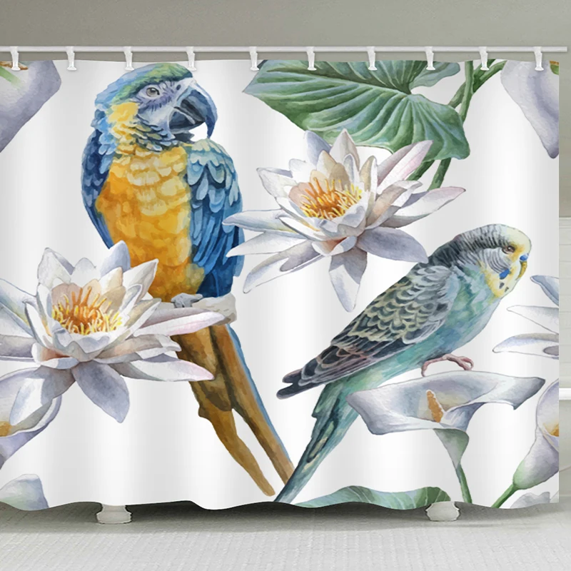 

Shower Curtain Forest Colorful Parrots Flowers Tree Branch 3d Solid 180*200cm Waterproof Polyester Bath Screen for Home Decor