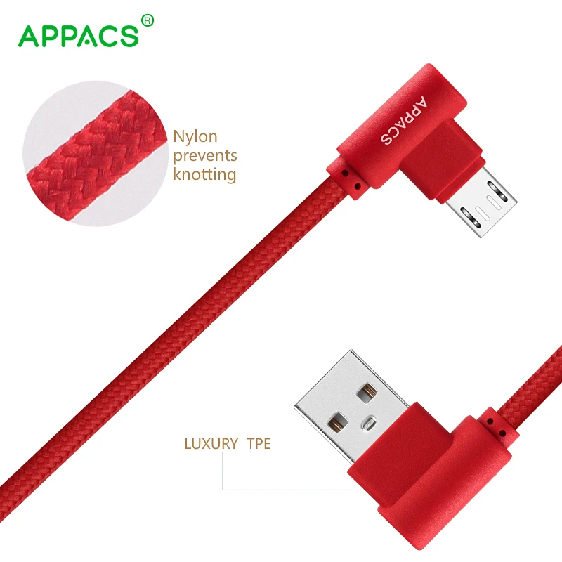 APPACS Micro usb-кабель передачи данных 5 V 2.4A TPE 90 usb-кабель для samsung/Xiaomi/huawei Android 1 m 2 m для быстрой зарядки Кабели Micro-USB