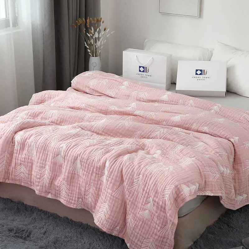 Lightweight Muslin Cotton Blanket Twin Double Size Throw Blankets for Bed& Sofa Summer Bedding Coverlet Lightweight Bedspread - Цвет: pink