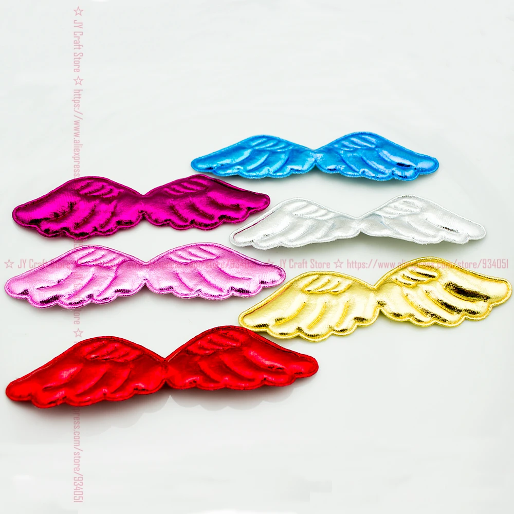 100PCS Glitter Metallic Fabric Angel Wings 105x30mm Embossed Angel Wing