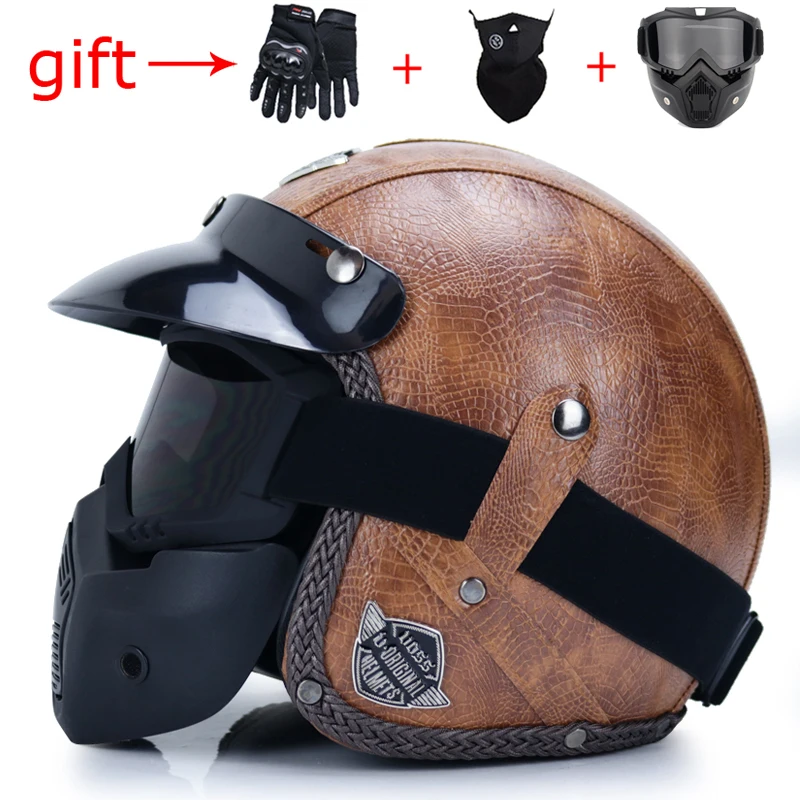 Мотоциклетный шлем casco moto PU с открытым лицом 3/4 Ретро Шлем женский и мужской