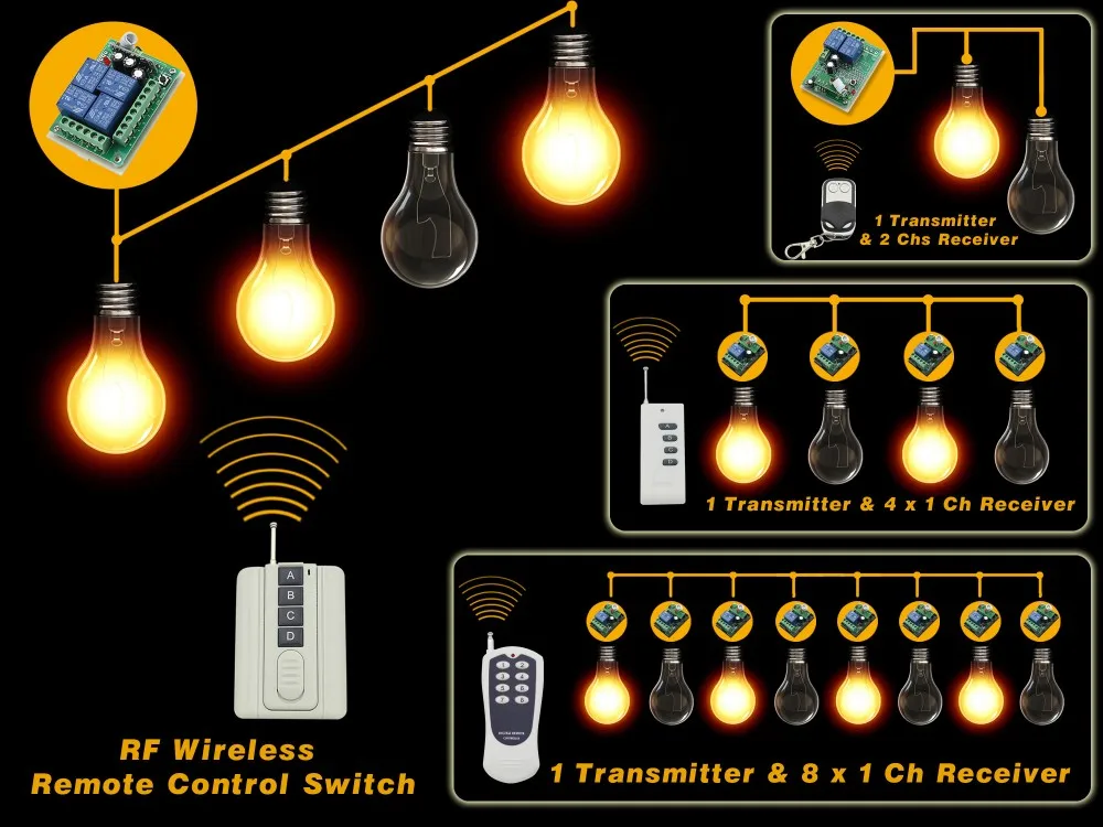 RF AC220V 1000 Вт 2X 4-кнопочный черно-серебристый передатчик 4X1 канальный реле умный беспроводной пульт дистанционного управления светильник 433 МГц