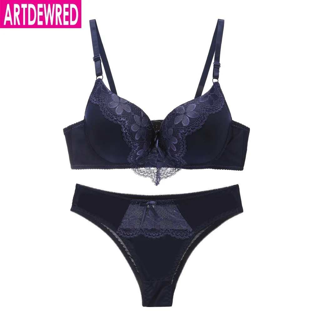 New 2019 Bra Brief Set Sexy Plus Size Women Bra Set Push Up Lace Underwear Set Intimate Bra Panty Set 36-44 BC Cup