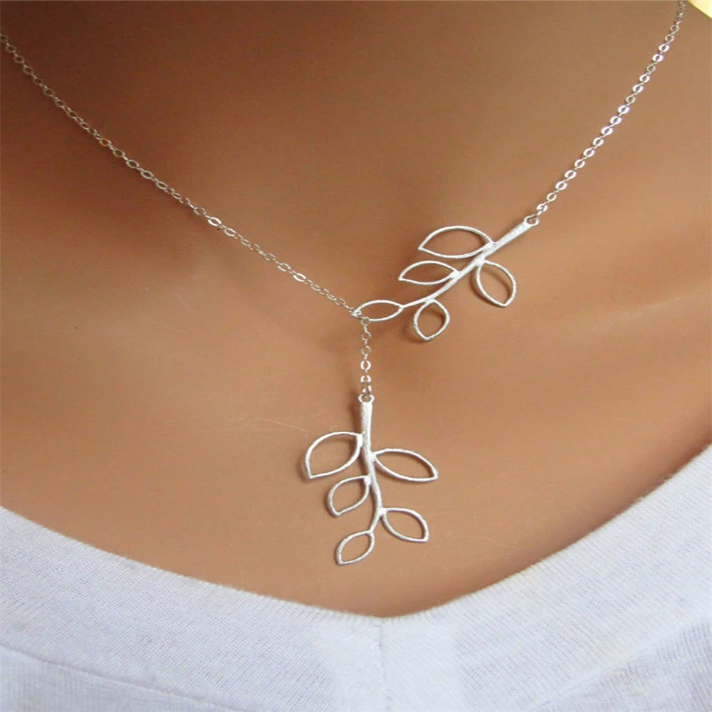 Europe Triangle Branch Leaves Chunky Statement Pendant Chain Necklace