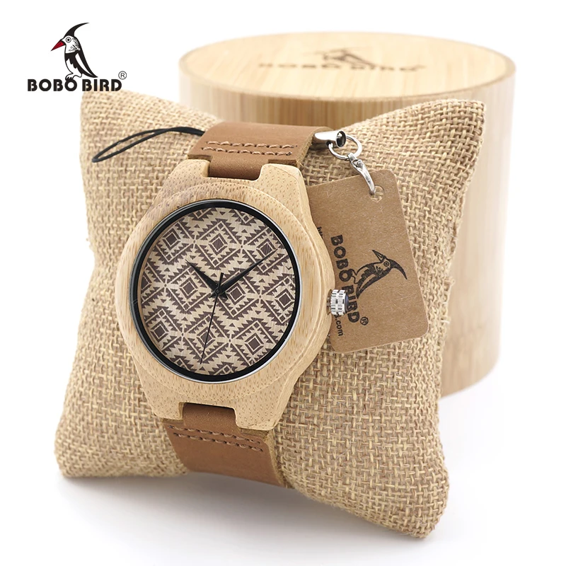 

BOBO BIRD Unique Design Bamboo Wooden Watch Ladies Japan Movement Quartz Watch with Real Leather Strap as Gift for Women Men