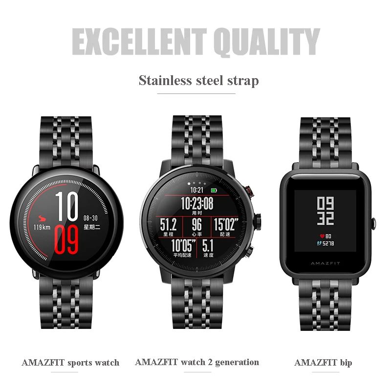 20 мм 22 мм ремешок для часов из нержавеющей стали для Amazfit спортивные часы 2/2s Amazfit Bip умные часы металлический сменный ремешок регулируемый размер