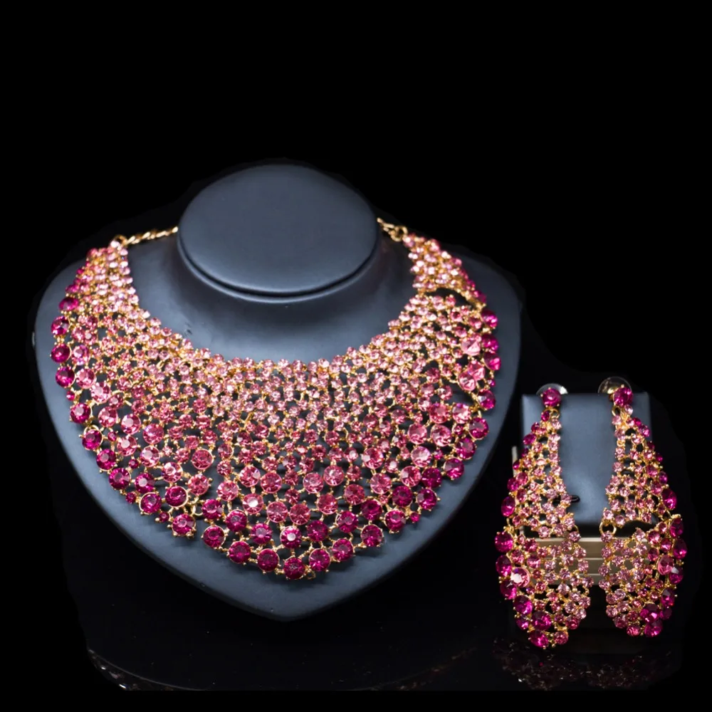 XT QU Colorful jewelry set austrian crystal necklace and drop earring women engagement party