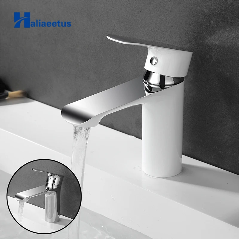 Comprar Grifo para lavabo de baño, grifo frío y caliente, mezclador de agua cromado, grifo de latón para lavabo, grifo de agua blanca