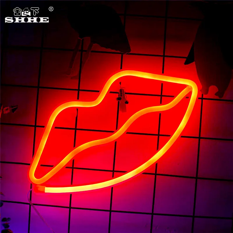 Lips Neon Sign Table LED Night Light Decor Neon Desk Table Lamp Light for For Baby Bedroom Decoration Wedding Party Decor