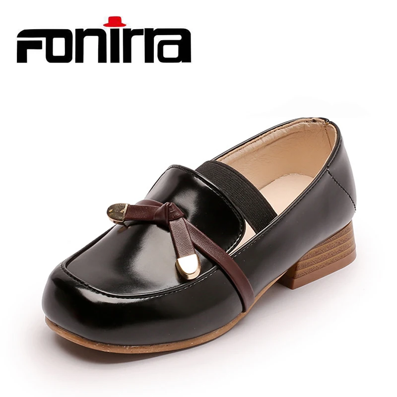 

2018 Girls Leather Princess School Shoes Little Heel Party Dress New Bowknot Shoes Children's Flat With Casual Leather Shoes 375