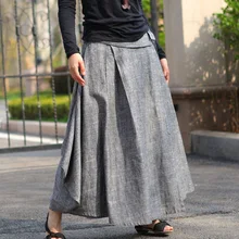 Размера плюс 6XL 5XL XXXXXL льняные Дизайнерские повседневные винтажные женские плиссированные макси юбки женские/Асимметричные плиссе длинная юбка