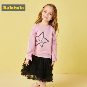 

Balabala autumn dresses for girls Star pattern Gauze dresses children's clothing for girls Long sleeved dress holiday dresses
