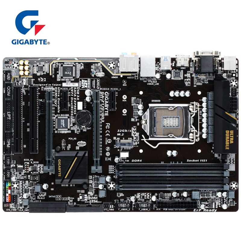 Материнская плата Gigabyte 100% оригинал LGA 1151 DDR4 USB3.0 64G процессор Z170 HD3 для настольных
