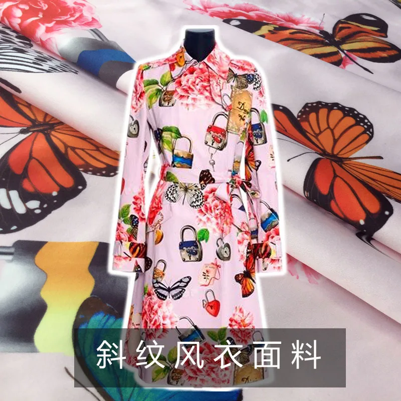 

Twill windbreaker butterfly and lock pattern digital printing fashion fabric Europe and the United States hot sale