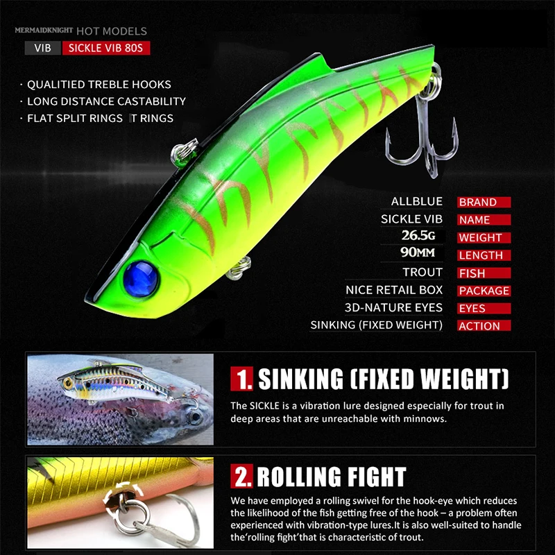 Приманки для рыбалки VIB CrankBait тонущие погремушки 90 мм/26 5 г басовый воблер ловля