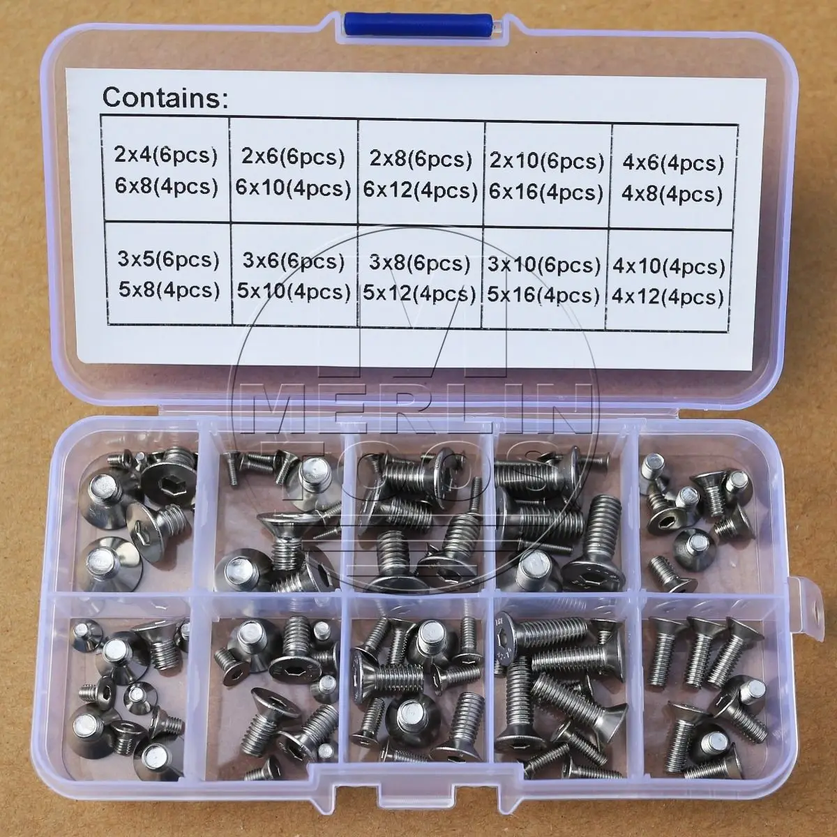 

M2 M3 M4 M5 M6 Stainless Steel Allen Flat Head Socket Cap Screws Assortment Kit