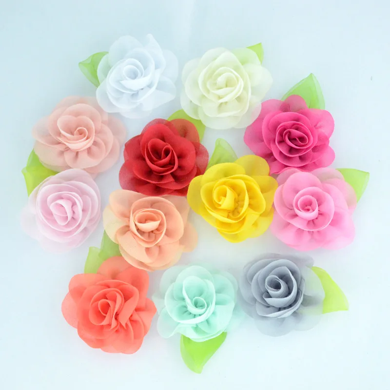 Nishine 120 шт./лот лист шифона цветы розы Дети девушки, принадлежности для волос искусственный цветок букет Декор