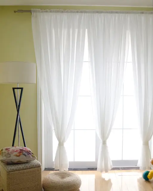 American Style Imitation Linen Gauze Curtains Solid Color Pinch