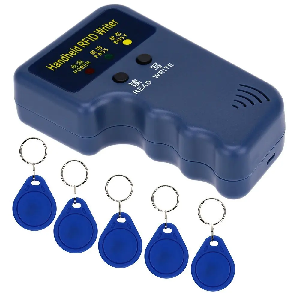 Handheld 125KHz RFID ID Card Writer/Copier Duplicator + 5pcs Writable EM4305 Key Cards Handheld 125KHz RFID ID Card Writer/Copier Duplicator + 5pcs Writable EM4305 Key Cards