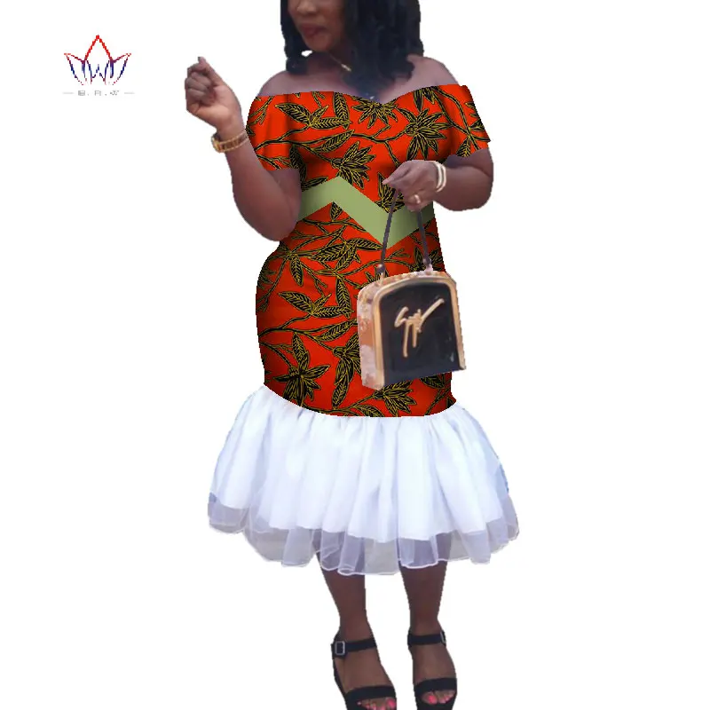 Анкара африканские платья для женщин с открытыми плечами длинная рубашка Дашики платья женщин плюс размер кружева свадебное платье WY4237 - Цвет: 5