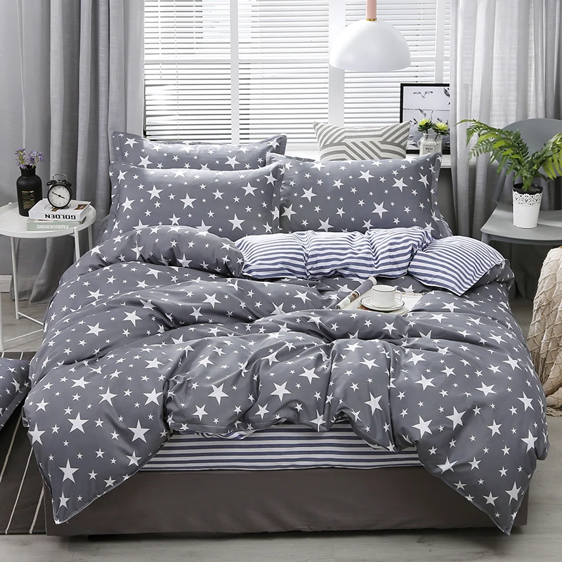 

Classic bedding set 5 size grey blue flower bed linen 4pcs/set duvet cover set Pastoral bed sheet AB side duvet cover 2019 bed